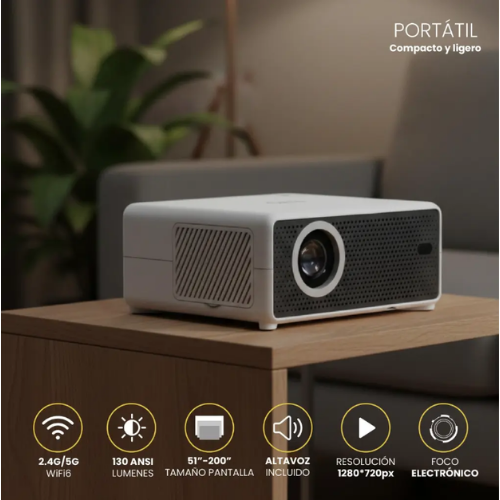 Proyector Portatil Smart Hexa 8000lm WiFi BT Android LEVO