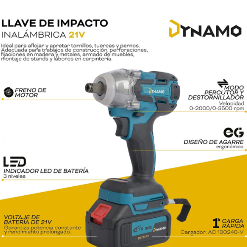Llave de Impacto Inalámbrica Dynamo 21V