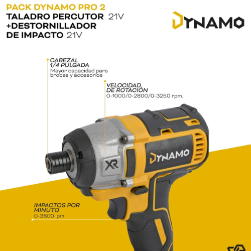 Pack Taladro Percutor  Atornillador de Impacto 21V Dynamo
