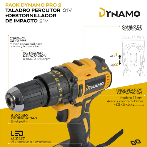 Pack Taladro Percutor  Atornillador de Impacto 21V Dynamo