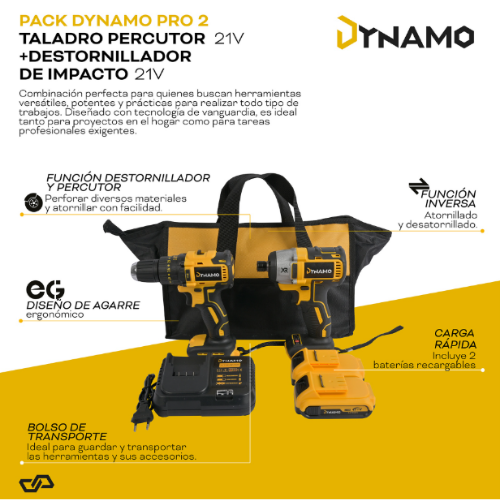 Pack Taladro Percutor  Atornillador de Impacto 21V Dynamo