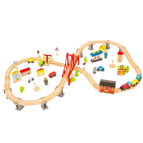 Pista de Autos y Tren de Madera Juego Didactico 70pcs Bandú