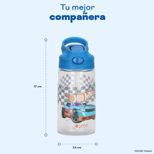 Botella Agua Niños Hot Wheels Race 420ml con Bombilla UMA
